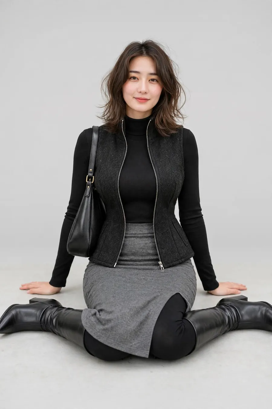 案例成片 46:WIN-0231 造型,女孩坐・双手后撑,正面